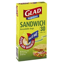 Glad SBSL30/14 Snap Lock Sandwich Bag Pack 30