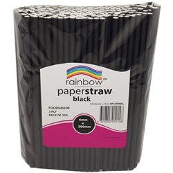 Rainbow 6mm Paper Straws Black Pack of 250