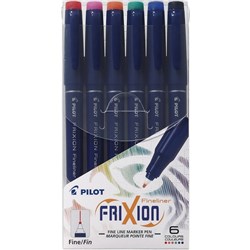 Pilot Frixion Fineliner Pen Erasable Super Fine 0.45mm Assorted Wallet of 6