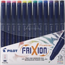 Pilot Frixion Fineliner Pen Erasable Super Fine 0.45mm Assorted Wallet of 12