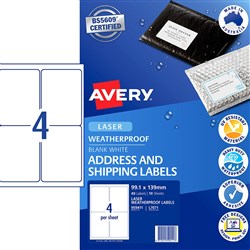 Avery Weatherproof Shipping Laser Labels L7071  99.1x139mm 4UP 40 Labels