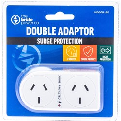 The Brute Power Co. Flat Right Aligned & Surge Protection Double Adaptor White