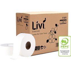 Livi Essentials Toilet Paper 1 Ply Jumbo Roll 600m Box of 8