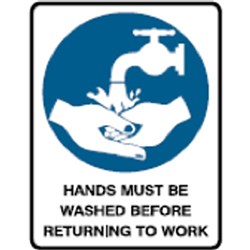 Brady Safety Sign Hands Must Be Washed Self Adhesive Vinyl 180W x 250mmH White/Blue/Black