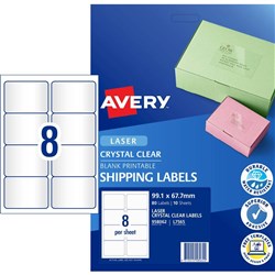 Avery Crystal Clear Laser Address Label 99.1x67.7mm 8UP 80 Labels 10 Sheets