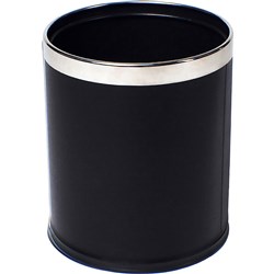 Compass Round Leatherette Bin With Liner 10 Litres Silver Rim Black Base