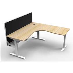 Rapidline Boost+ Corner Workstation + Screen + Cable Tray 1500/1500mmW Oak/White