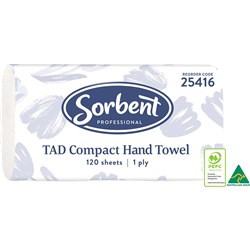 Sorbent Professional TAD Compact Hand Towel 1 Ply 120 Sheets Carton of 20