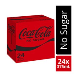Coca-Cola No Sugar Soft Drink Coke 375ml cans Carton 24