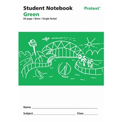 Protext Student Note Book 250 x 175mm Single Ruled 8mm 64 Page Green