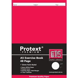 Protext Premium Exercise Book A5 48 Page 12mm Ruled Red Margin E15