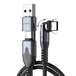 Statik PowerPivot Pro USB-A/C To USB-C Cable 2 Metre Braided Black