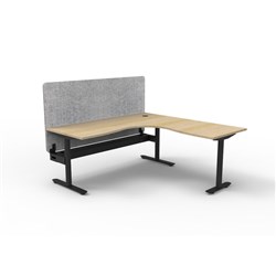Rapidline Halo Static Corner Workstation Grey Eco Screen + Tray 1500/1500W x 730mmH Oak/B