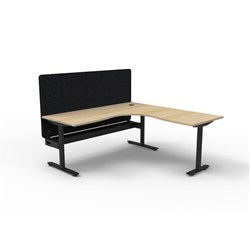 Rapidline Halo Static Corner Workstation Black Eco Screen + Tray 1800/1800W x 730mmH Oak/B