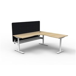 Rapidline Halo Static Corner Workstation Black Eco Screen + Tray 1800/1800W x 730mmH Oak/W