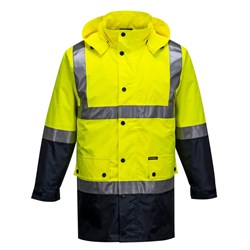 Portwest Eyre Hi-Vis Contrast Rain Traffic Jacket 9XL Yellow And Navy