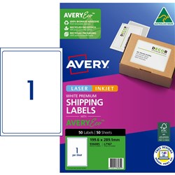 Avery Premium Shipping Labels White Laser Inkjet AveryEco L7167 199.6x289.1mm 1UP 50 Lab