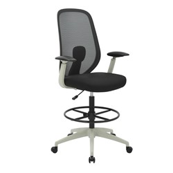 Buro Force High Back Drafting Chair + Foot Ring Black Fabric Seat Mesh Back Grey Frame