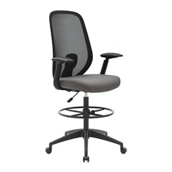 Buro Force High Back Drafting Chair + Foot Ring Black Fabric Seat Mesh Back Black Frame