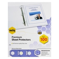 MARBIG DELUXE SHEET PROTECTORS A4 PREMIUM BOX 100