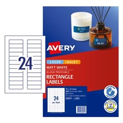 Avery Blank Printable Labels L7665 72 x 21.15mm Rectangle Matte White 24UP 600 Labels