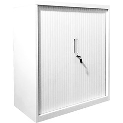 Steelco Tambour Door Cupboard Includes 3 Shelves 1200W x 463D x 1200mmH White Satin