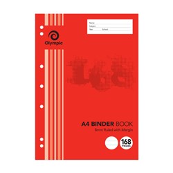 Olympic B816 Binder Book A4 7 Hole Punched 8mm Ruled With Margin 168 Page