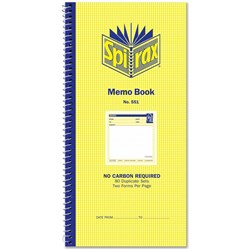 Spirax 551 Memo Book Duplicate 279x144mm 80 Sets Carbonless Side Opening
