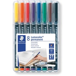 Staedtler 318 Lumocolor Pen Permanent Fine 0.6mm Wallet of 8 Assorted