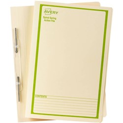 Avery Spiral Action File Foolscap Buff With Green Print