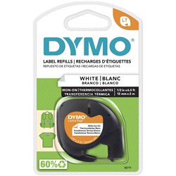 Dymo LetraTag Labelling Tape 12mm x 2m Iron-On Fabric Black On White