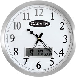 Carven Wall Clock 35cm Diameter With LCD Date Aluminium Frame