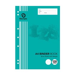 Olympic B812 Binder Book A4 7 Hole Punched 8mm Ruled With Margin 128 Page