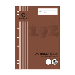 Olympic B819 Binder Book A4 7 Hole Punched 8mm Ruled With Margin 192 Page