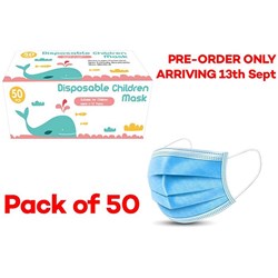 Disposable Childrens Face Mask Suitable for 4-12 year olds Non Medical 3 ply Pk 50